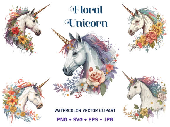 Download Watercolor Floral Unicorn Vector Clipart - Unicorn vector Collection