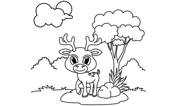 Download Funny Deer Cartoon Vector Coloring Page - Cartoon Collection