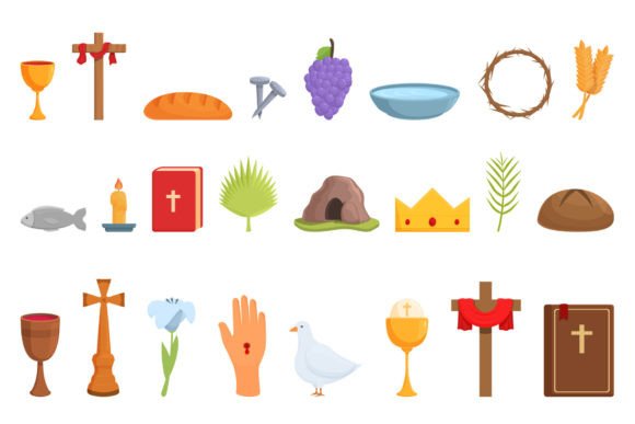 Download Holy Week Icons Set Cartoon Vector. - Cartoon Collection
