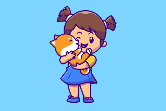 Download Cute Girl Hug Shiba Inu Dog Cartoon - Cartoon Collection